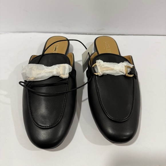 J.Crew Black Leather Horsebit Mule Loafers Gold Hardware Slip On Size 5 NWT - Picture 6 of 7